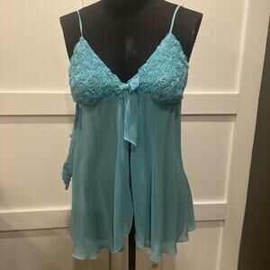 NWT LA intimates Babydoll Light Teal Nightie Chemise Medium Sexy W/panties